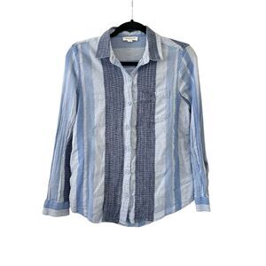BeachLunchLounge Striped Chambray Cotton Linen Button Down Collared Shirt Size S